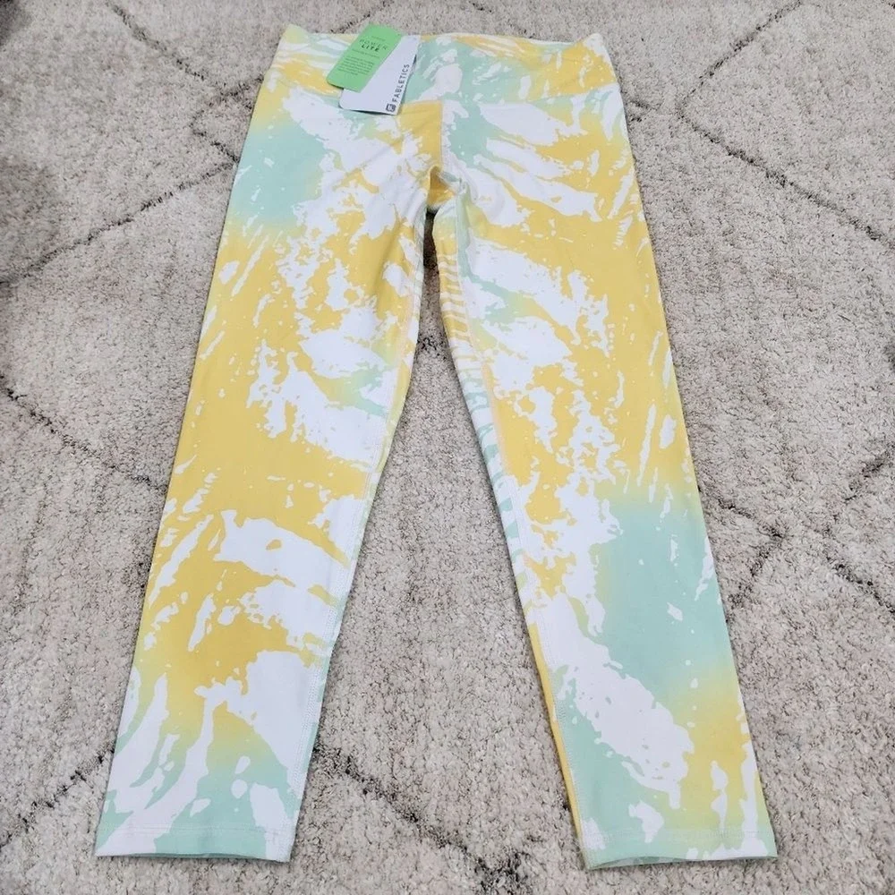 Fabletics Salar Capri Leggings Womens Small Yellow Mint PowerLite Yoga Workout